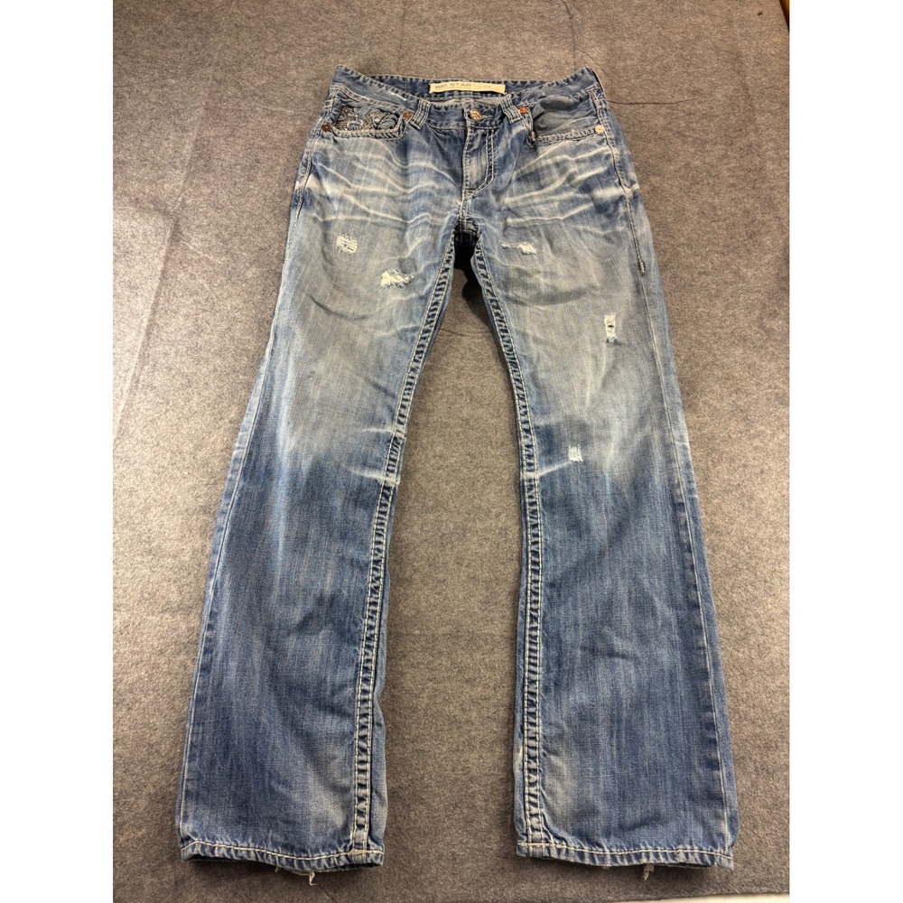 Big Star Union Straight Leg Distressed Jeans Men 35x33 Blue Thick Stitch Y2K SEE